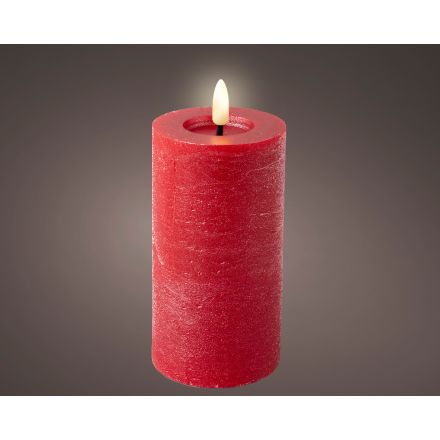 Candela decorativa illuminata LED, altezza 15 cm, colore rosso.