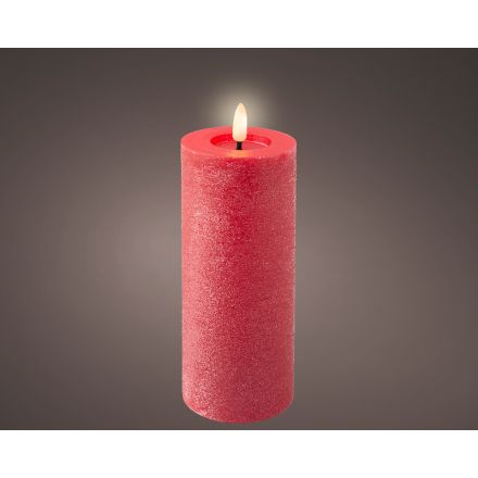 Candela decorativa illuminata LED, altezza 19 cm, colore rosso.