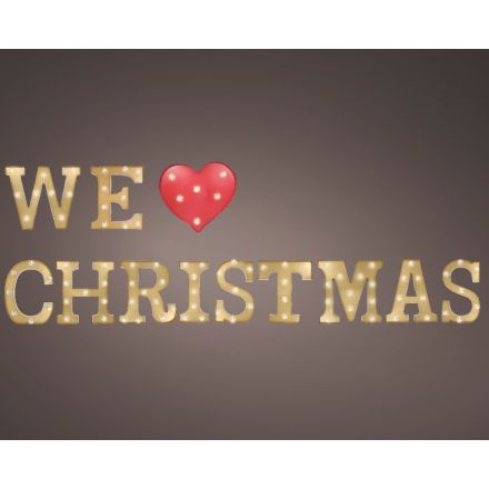 Scritta insegna luminosa a LED "We Love christmas", altezza 50 cm, colore oro e luce calda di Natale