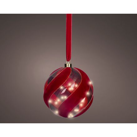 Pallina Natalizia decorativa 40 LED, diametro 20 cm, colore rosso e luce bianco caldo.