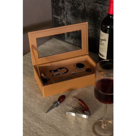 Scatola Accessori Vino in PU 23x13.5x6 cm Cammello