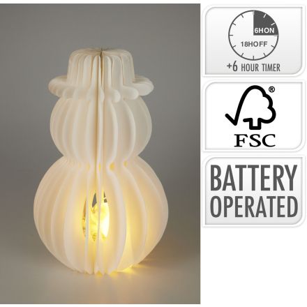 Pupazzo di neve decorativo in carta con LED, altezza 39 cm, colore bianco