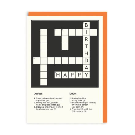 Ohh Deer Biglietto di auguri "Happy Birthday Crossword" A6, arancione/nero
