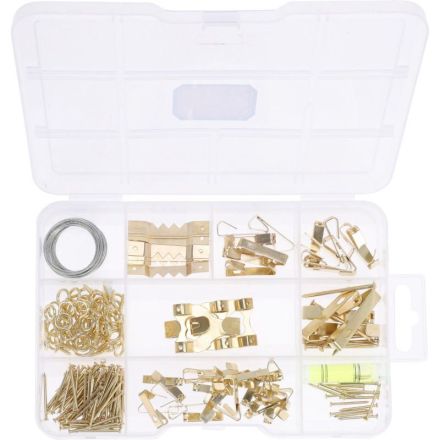 Kit appendiquadri con ganci e chiodi, 202 pezzi, colore ottone