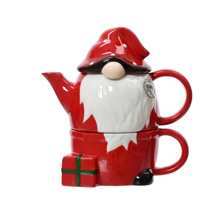 SET DA TE A FORMA DI BABBO NATALE, COLORE ROSSO, IN CERAMICA