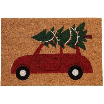 MICA Decorations Zerbino in fibra di cocco "Auto" 60x40x1 cm, marrone/rosso