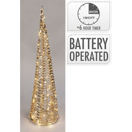 Albero decorativo a LED, 60 LED, 60 cm, colore oro, luce bianco caldo