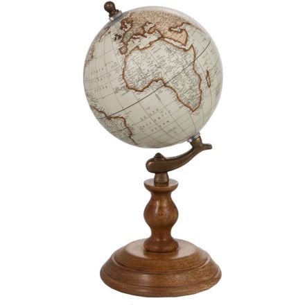 Mappamondo con Piede M 22x22x38 cm Bianco/Naturale