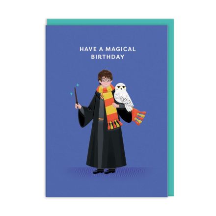Ohh Deer Biglietto di auguri "Harry Potter Birthday" A6, aqua/blu
