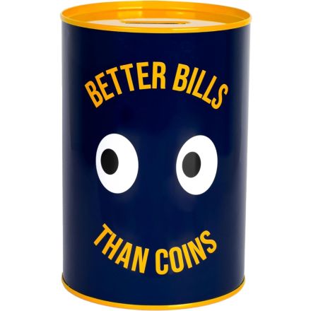 SALVADANAIO OCCHI "BETTER BILLS THAN COINS" BLU