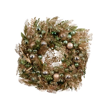 Corona con Sfere Glitter Verde/Oro D.70 cm