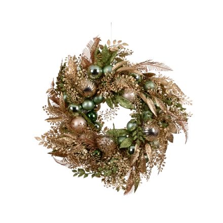 Corona con Sfere Glitter Verde/Oro D.50 cm