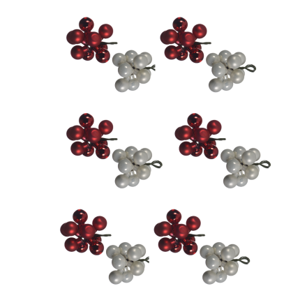 OFFERTA 12 MAZZOLINI DI SFERE NATALIZIE D.2CM BIANCO/ROSSO