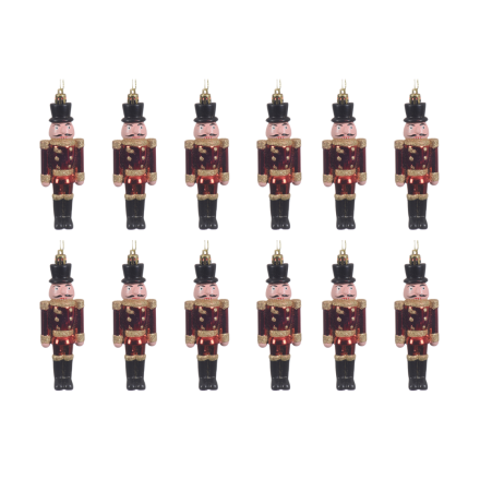 OFFERTA 12 SOLDATINI SCHIACCIANOCI DA APPENDERE H.12.5 ROSSO/ORO 