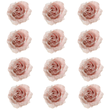 OFFERTA 12 ROSE APPENDIBILI CON CLIP E GLITTER 14X8,5CM ROSA CIPRIA