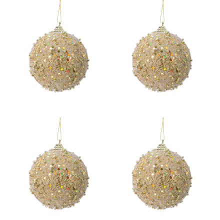 OFFERTA 4 PALLINE DI NATALE D.8 CON GLITTER E PAILLETTES ORO CHIARO