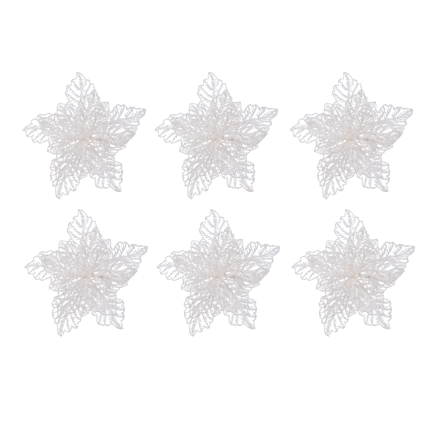 OFFERTA 6 POINSETTIE CON CLIP E GLITTER 23X10CM BIANCO