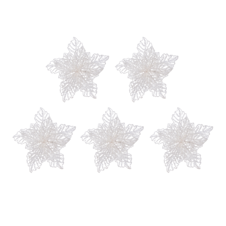 OFFERTA 5 POINSETTIE CON CLIP E GLITTER 23X10CM BIANCO