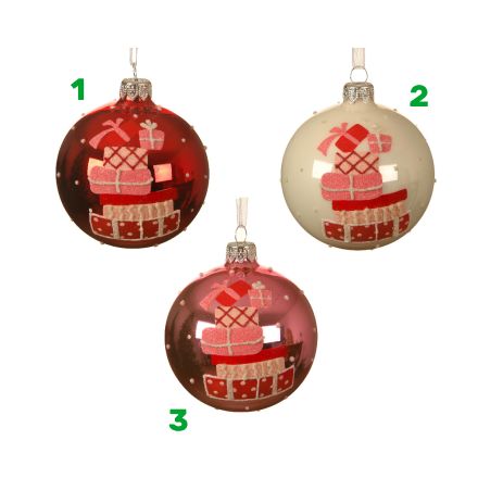 1 BOULE ASSORTIE AVEC DÉCORATIONS DE NOËL ET PAILLETTES 8 CM