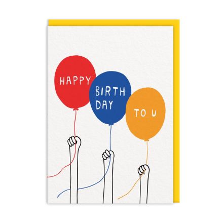 Ohh Deer Biglietto di auguri "Happy Birthday To U Balloons" A6, multicolore/giallo