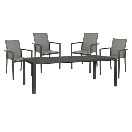 OFFERTA TAVOLO ALLUNGABILE KIPLIN ANTRACITE 180-240X100CM +4 POLTRONE KONNOR ANTRACITE 