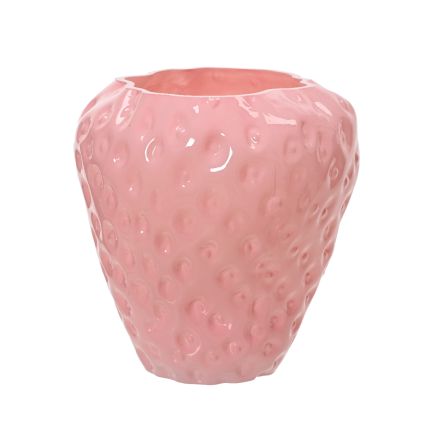 VASO IN VETRO D19CM A FORMA DI FRAGOLA ROSA
