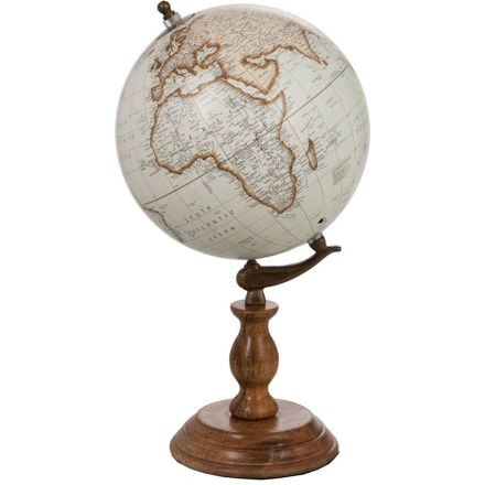 Mappamondo con Piede S 15x15x28 cm Bianco/Naturale