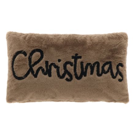 CUSCINO NATALIZIO 30X50CM MARRONE CON SCRITTA CHRISTMAS