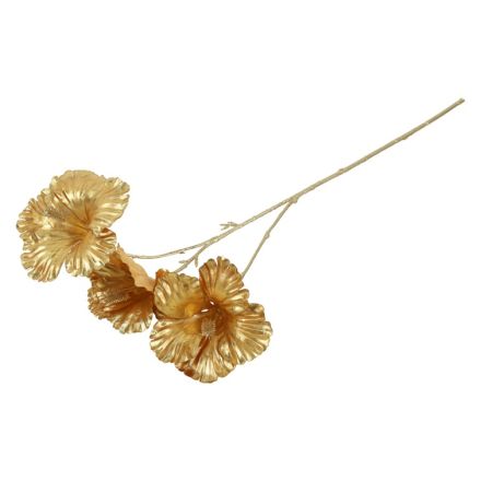 DECORAZIONE NATALIZIA, RAMO IBISCO, COLORE ORO, H63CM