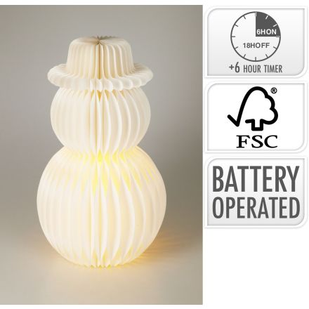 Pupazzo di neve decorativo in carta con LED, altezza 50 cm, colore bianco