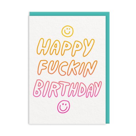 Ohh Deer Biglietto di auguri "Happy Fuckin Birthday" A6, aqua/bianco