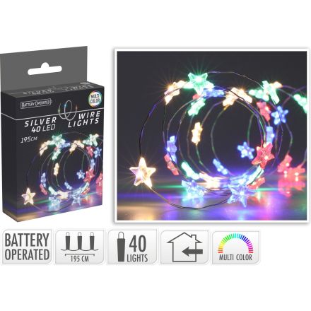 Stringa luminosa a batteria con 40 LED a forma di stelle, multicolore