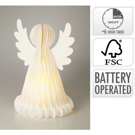 Angelo decorativo in carta con LED, altezza 50 cm, colore bianco