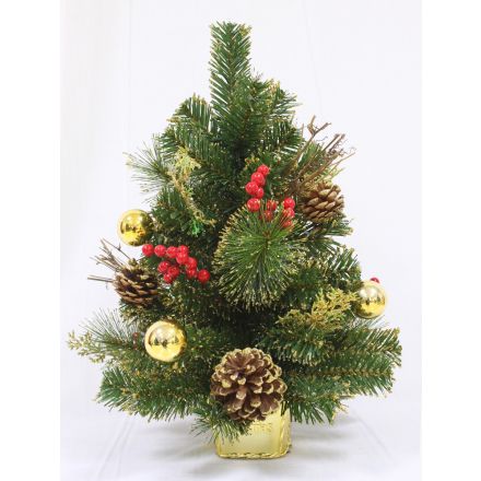 PINETTO VERDE 45CM CON BACCHE ORO E PIGNE