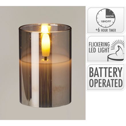 Candela decorativa a LED, altezza 7 cm, colore fumè