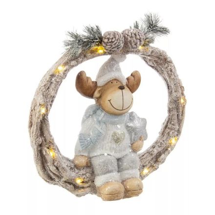 Ghirlanda Natalizia luminosa con renna, 39,5 x 14,5 x 38 h cm, naturale (LED)