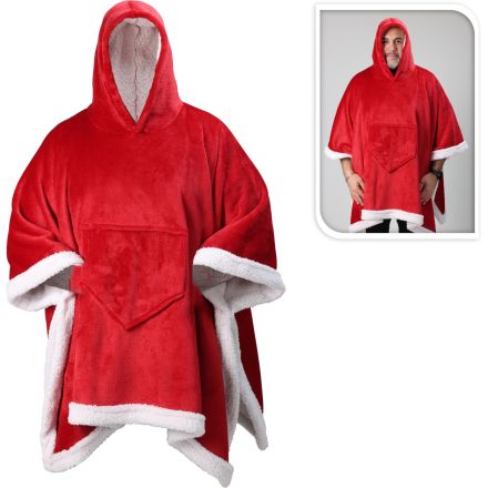 COPRISPALLE PONCHO NATALIZIO ROSSO 170X130 CM CON CAPPUCCIO