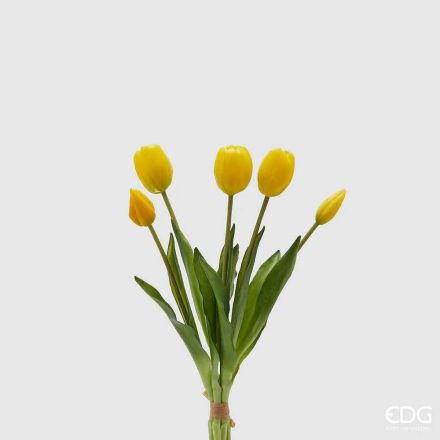 EDG Bouquet di 5 Tulipani Artificiali con foglie H.40 cm Giallo