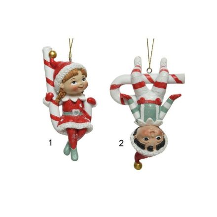 1 ADDOBBO NATALIZIO APPENDIBILE ELFO SU BASTONCINO DI ZUCCHERO 7CM MODELLO ASSORTITO