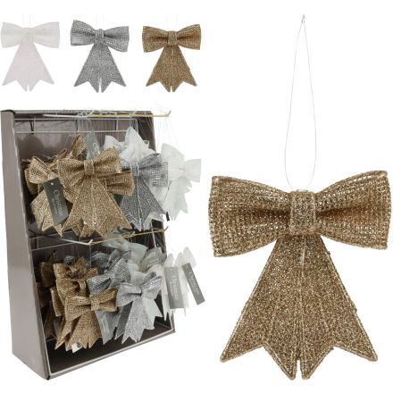 ANGEBOT 3 WEIHNACHTSSCHLEIFEN AUFHÄNGBAR 9CM GOLD / SILBER / WEISS SORTIERT