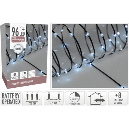 LUCI 96 MICRO LED BIANCO GHIACCIO 8 FUNZIONI 7 MT