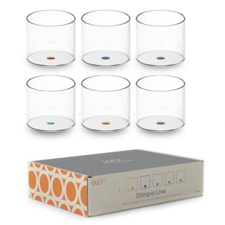 SET 6 BICCHIERI IN VETRO BOROSILICATO CON DECORO COLORATO LINE OLIMPIA