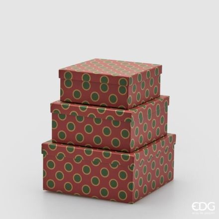 Set 3 Pezzi Scatola Pois Quadrato H.12 L.25 L.25 Verde/Rosso