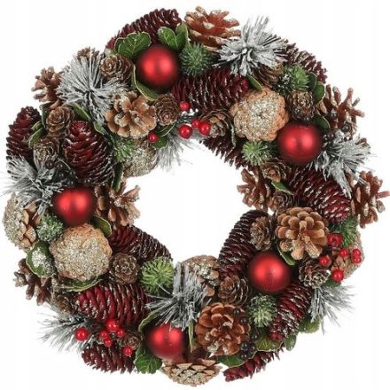 MICA Decorations Ghirlanda natalizia con pigne e palline D34 cm, verde/rosso/oro