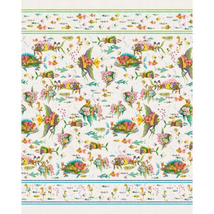 MEZZERO COPRIDIVANO PESCIFLORA DECORATIVO DI LINO 180X280