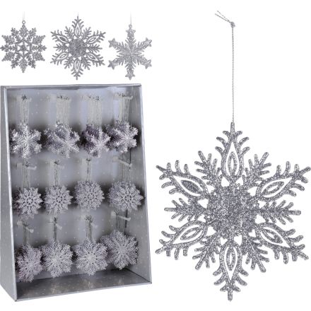 OFFERTA 6 PENDENTI NATALIZI FIOCCHI ARGENTO 10CM