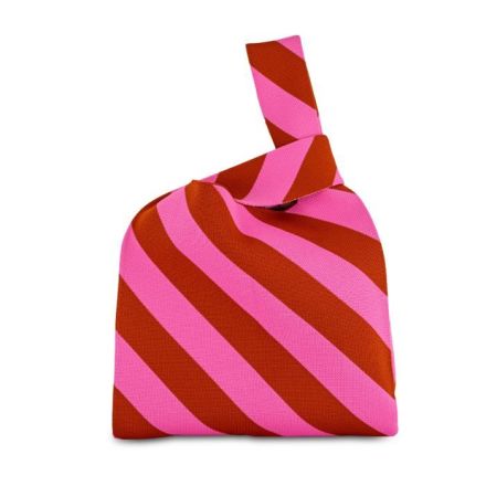 Borsa a nodo lavorata a maglia righe oblique 49x30 cm rosa e arancio