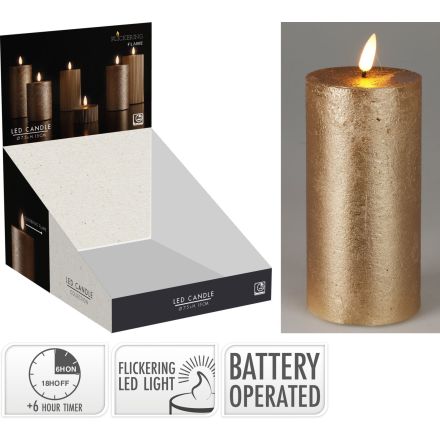 Candela decorativa a LED, 75x150 mm, colore oro, con timer