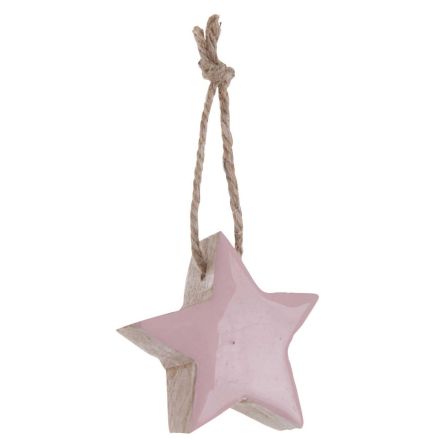 PENDAGLIO STELLA ROSA IN LEGNO 5CM