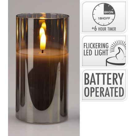 Candela decorativa a LED, altezza 15 cm, colore fumè